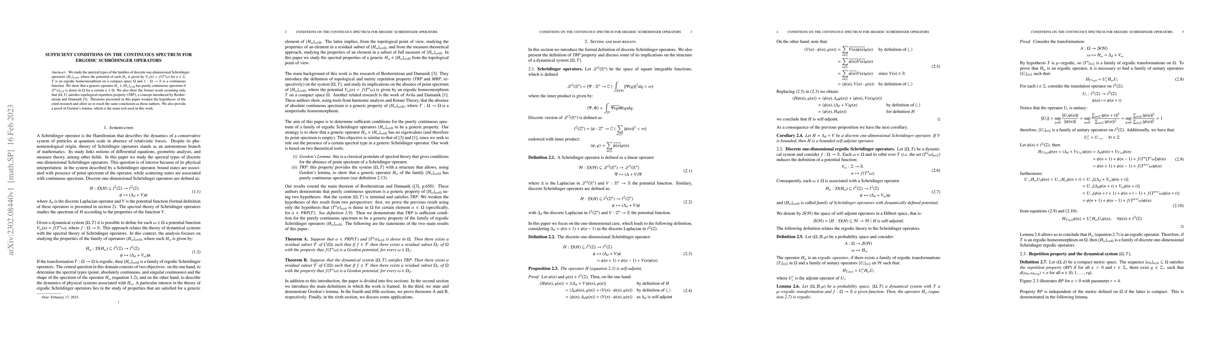 Thumbnail for Sufficient conditions on the continuous spectrum for ergodic
  Schr\"odinger Operators