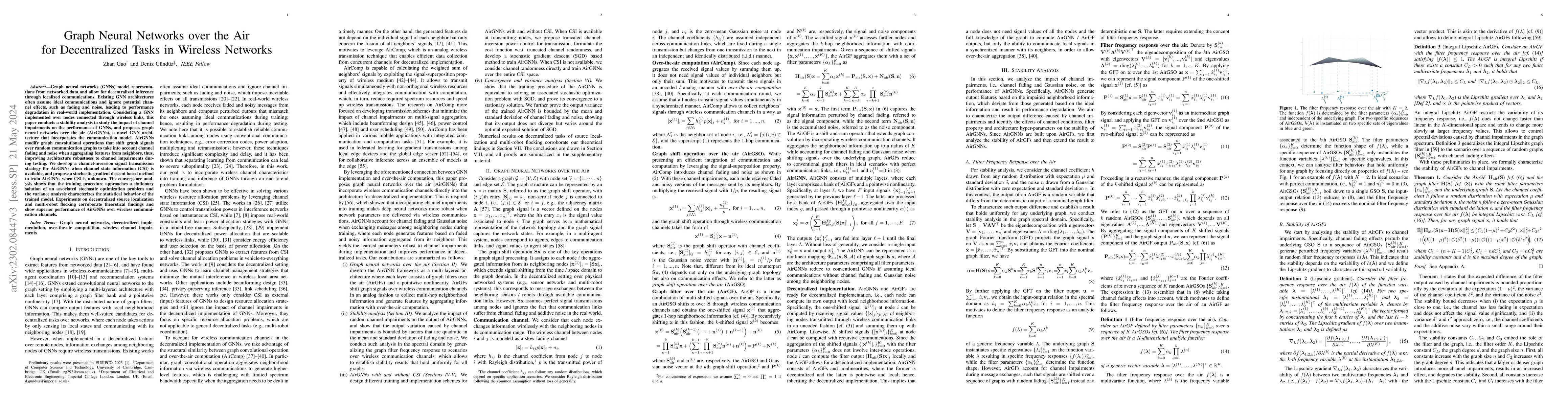 Thumbnail for Graph Neural Networks over the Air for Decentralized Tasks in Wireless
  Networks