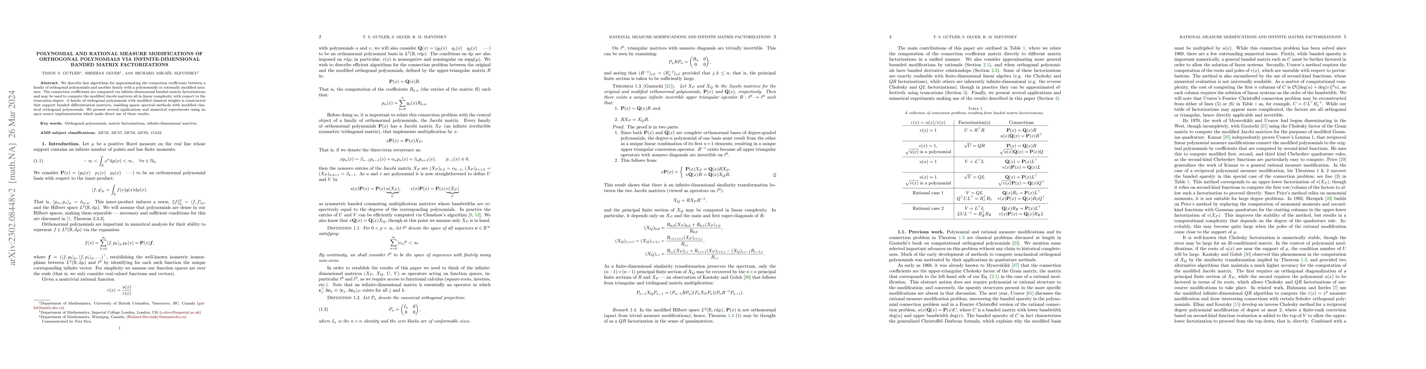 Thumbnail for Polynomial and rational measure modifications of orthogonal polynomials
  via infinite-dimensional banded matrix factorizations