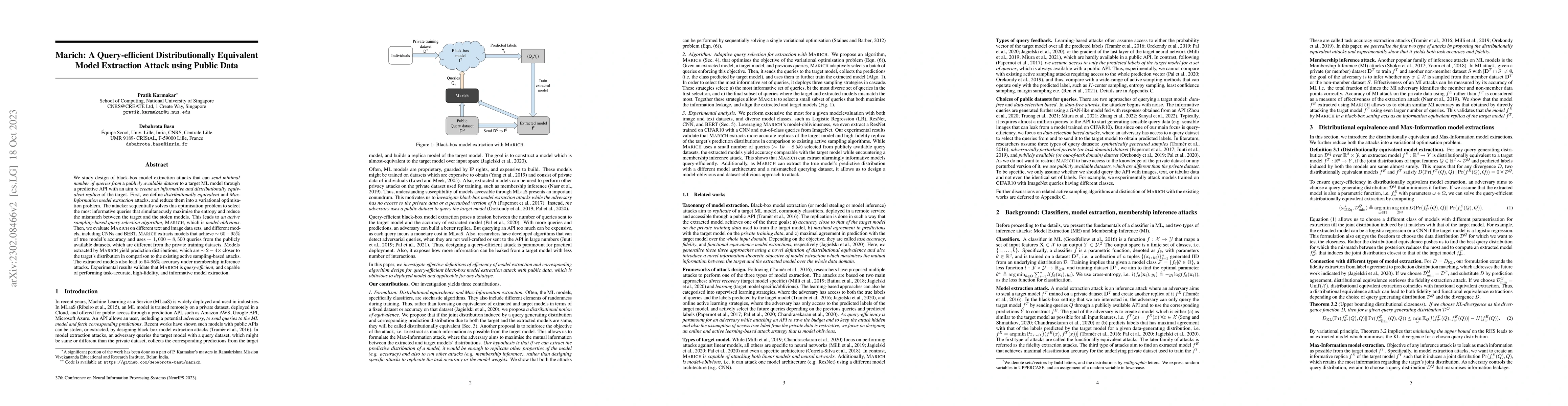 Thumbnail for Marich: A Query-efficient Distributionally Equivalent Model Extraction
  Attack using Public Data