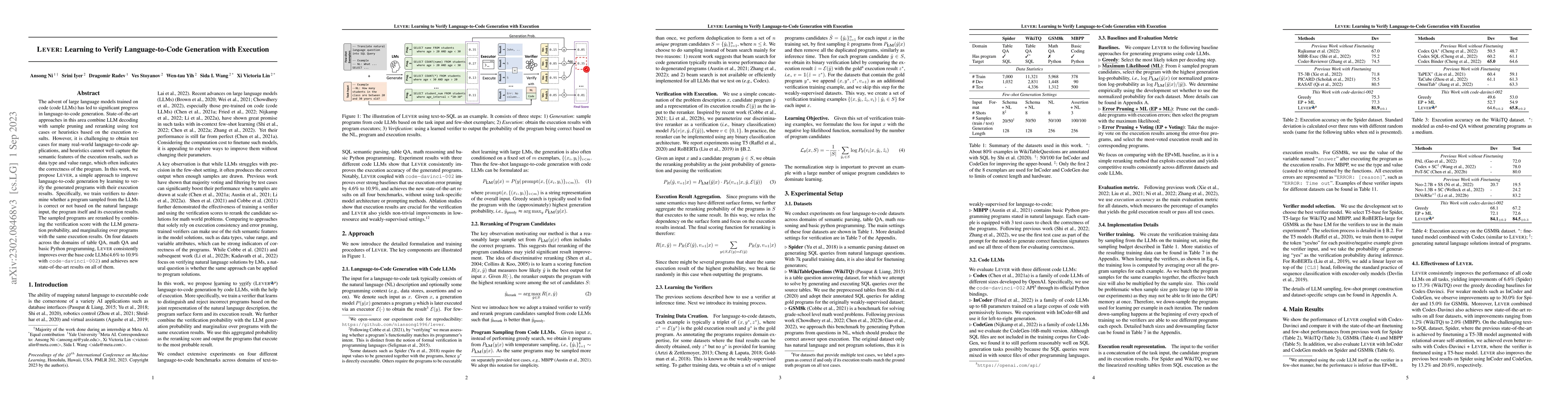 Thumbnail for LEVER: Learning to Verify Language-to-Code Generation with Execution