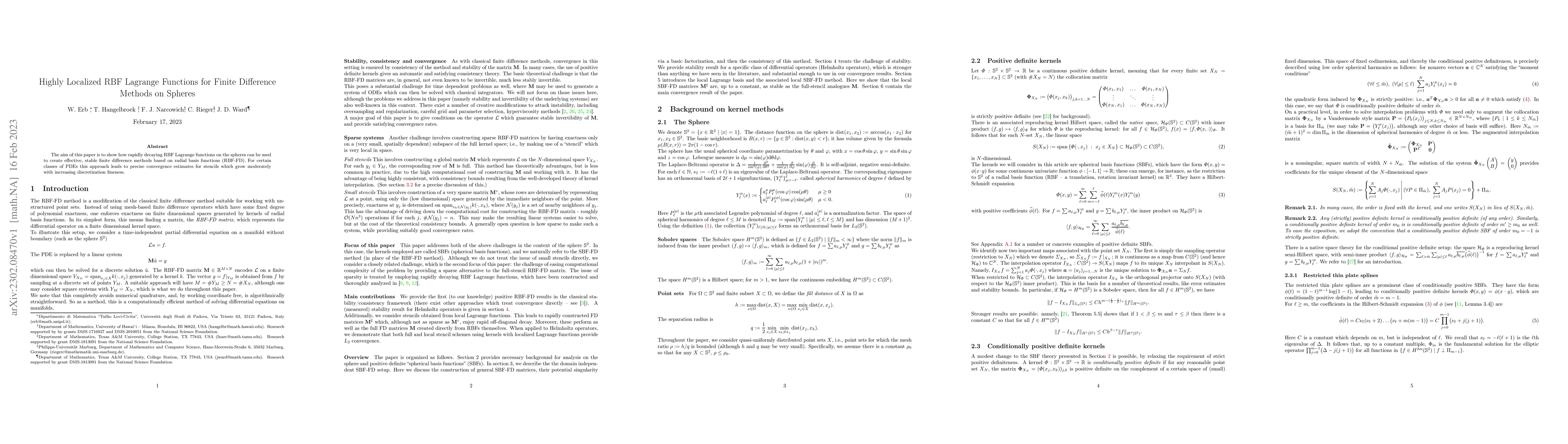Thumbnail for Highly Localized RBF Lagrange Functions for Finite Difference Methods on
  Spheres