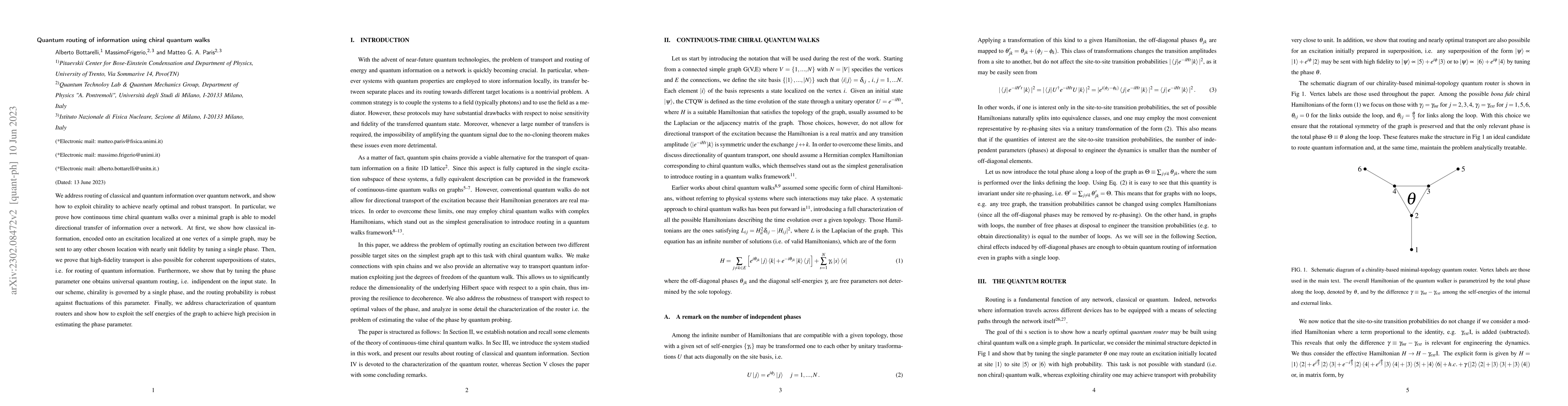Thumbnail for Quantum routing of information using chiral quantum walks
