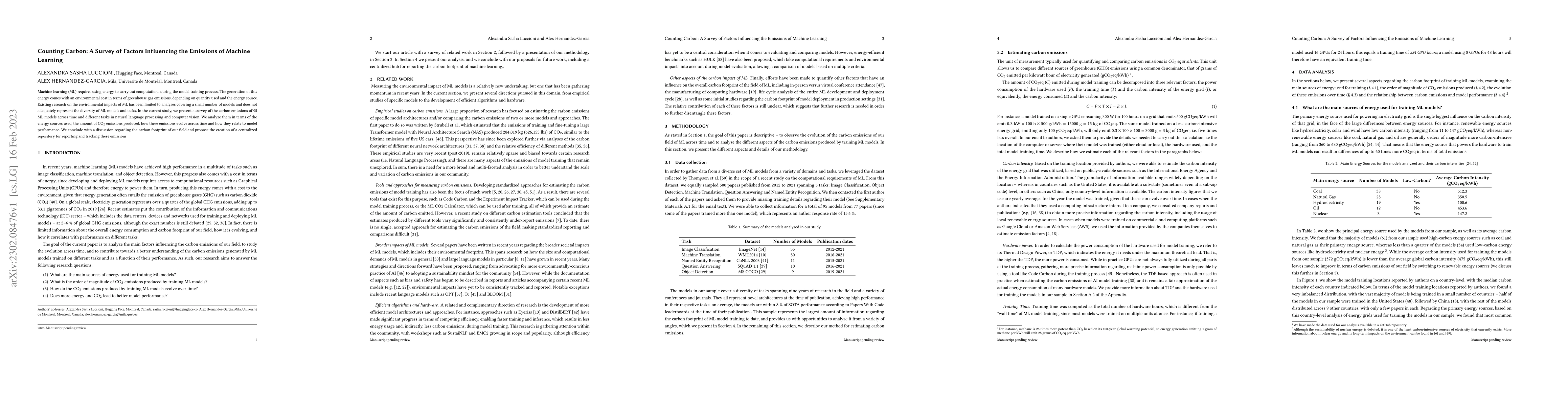 Thumbnail for Counting Carbon: A Survey of Factors Influencing the Emissions of
  Machine Learning