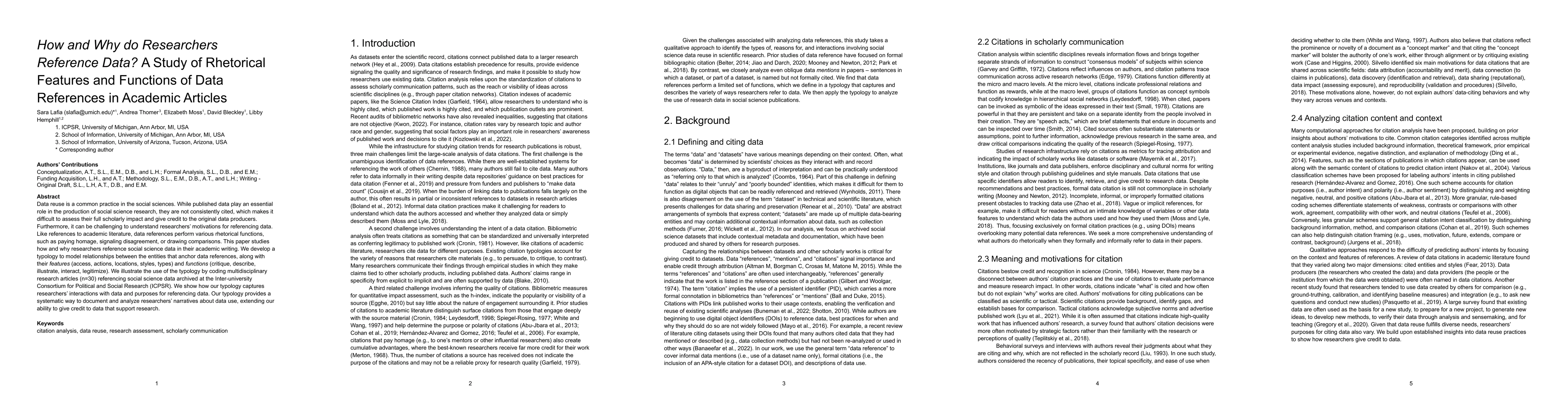 Thumbnail for How and Why do Researchers Reference Data? A Study of Rhetorical
  Features and Functions of Data References in Academic Articles