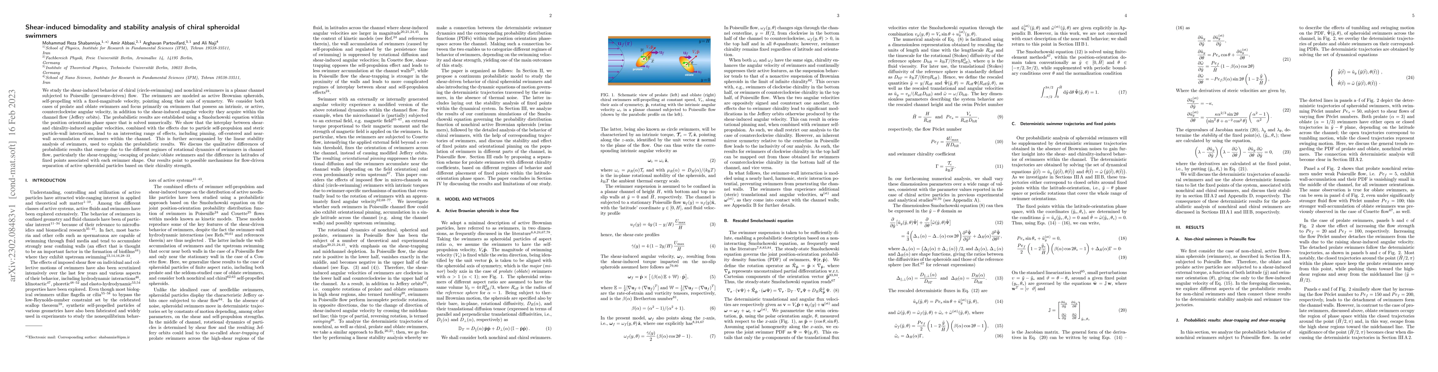 Thumbnail for Shear-induced bimodality and stability analysis of chiral spheroidal
  swimmers