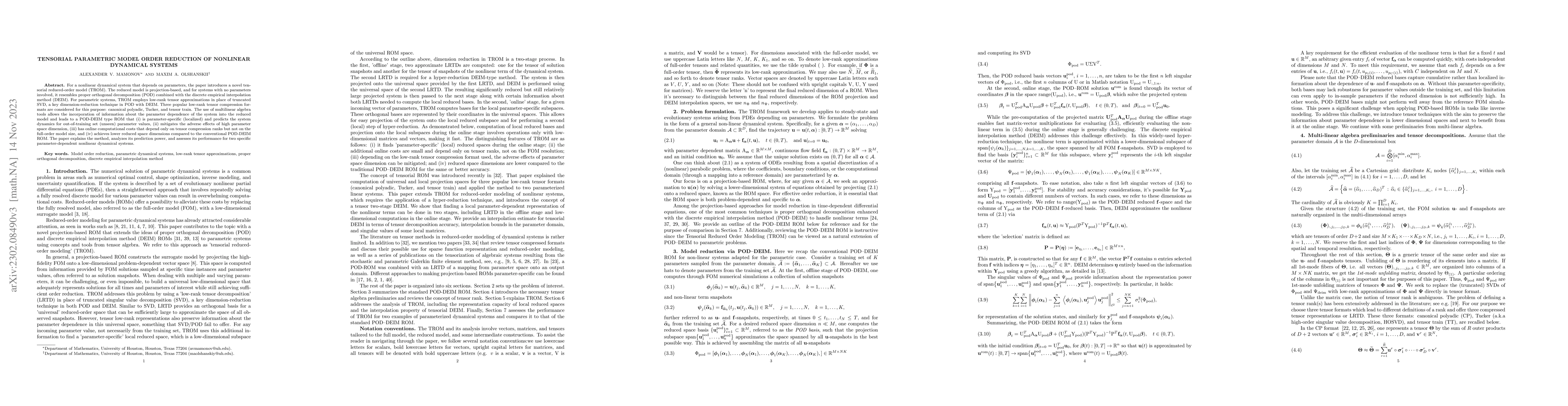 Thumbnail for Tensorial parametric model order reduction of nonlinear dynamical
  systems