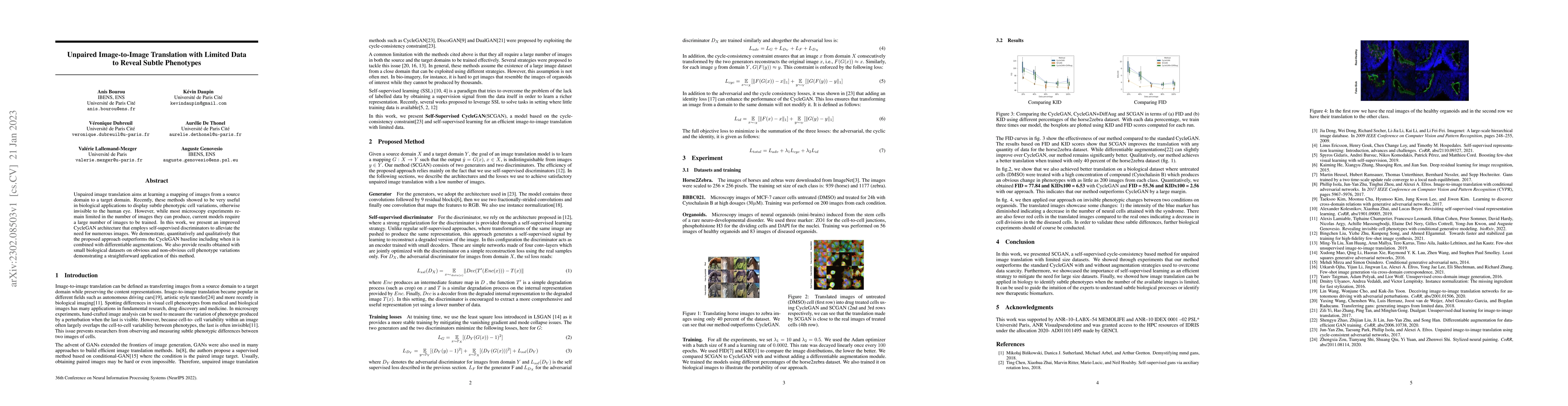 Thumbnail for Unpaired Image-to-Image Translation with Limited Data to Reveal Subtle
  Phenotypes