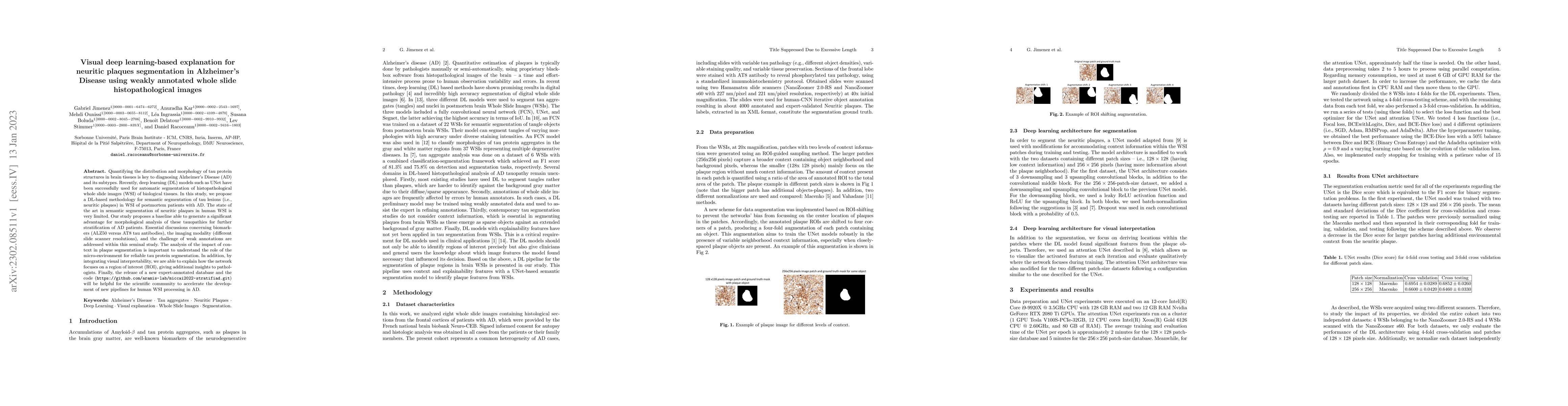 Thumbnail for Visual deep learning-based explanation for neuritic plaques segmentation
  in Alzheimer's Disease using weakly annotated whole slide histopathological
  images