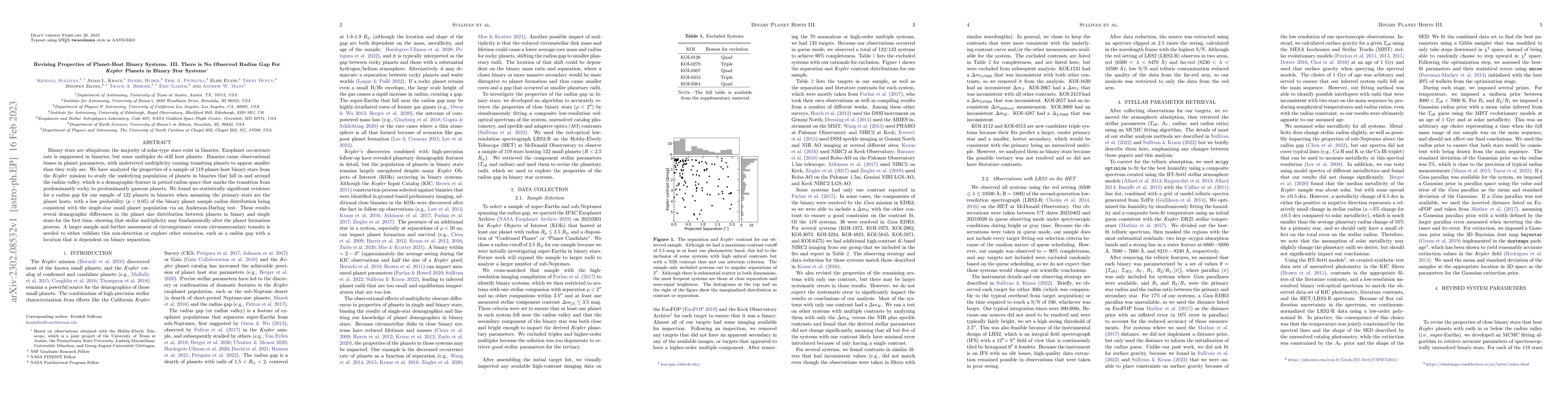 Thumbnail for Revising Properties of Planet-Host Binary Systems. III. There is No
  Observed Radius Gap For Kepler Planets in Binary Star Systems