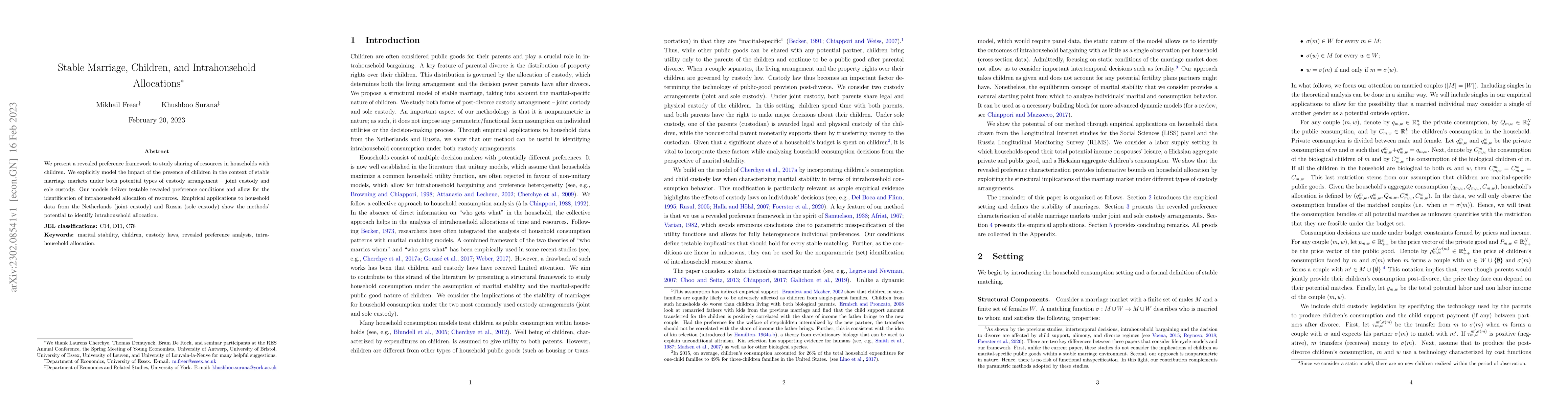 Thumbnail for Stable Marriage, Children, and Intrahousehold Allocations