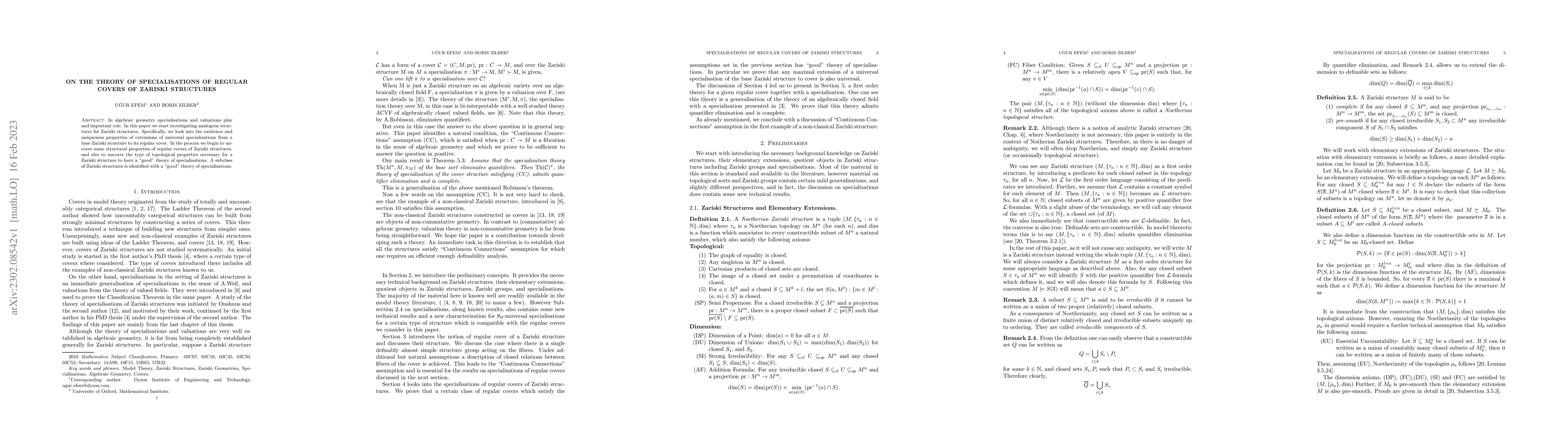 Thumbnail for On the Theory of Specialisations of Regular Covers of Zariski Structures