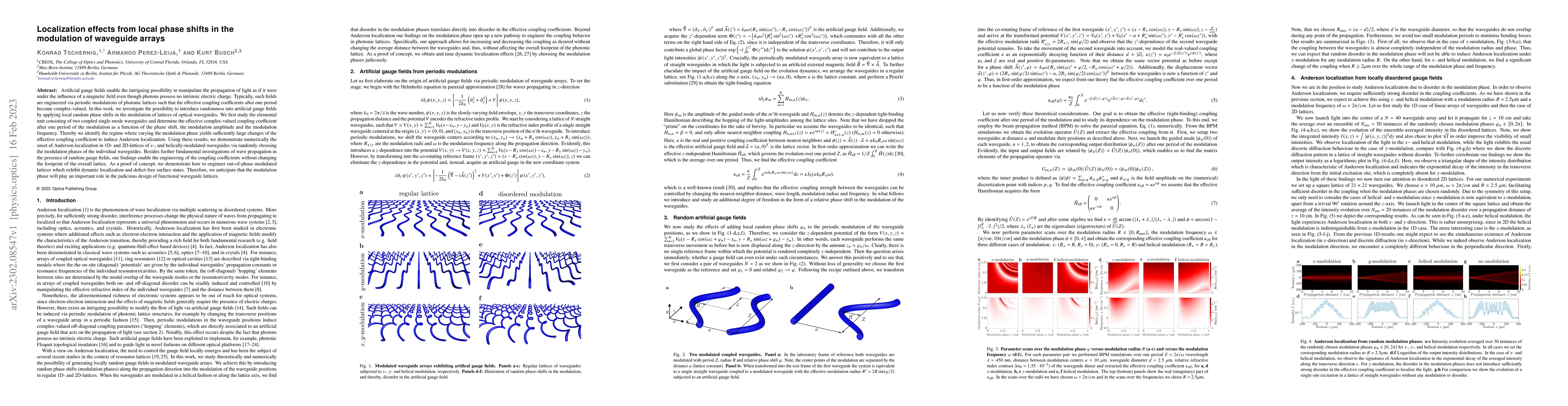 Thumbnail for Localization effects from local phase shifts in the modulation of
  waveguide arrays