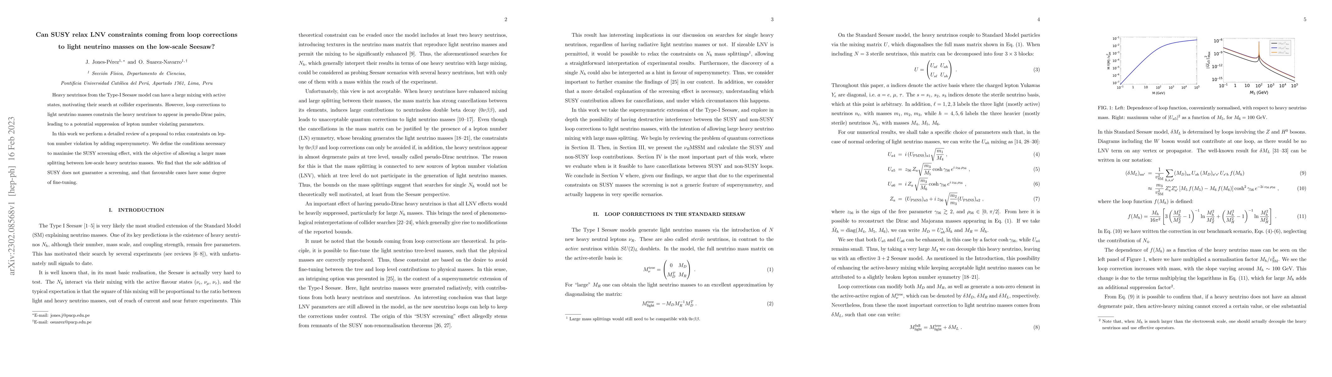 Thumbnail for Can SUSY relax LNV constraints coming from loop corrections to light
  neutrino masses on the low-scale Seesaw?