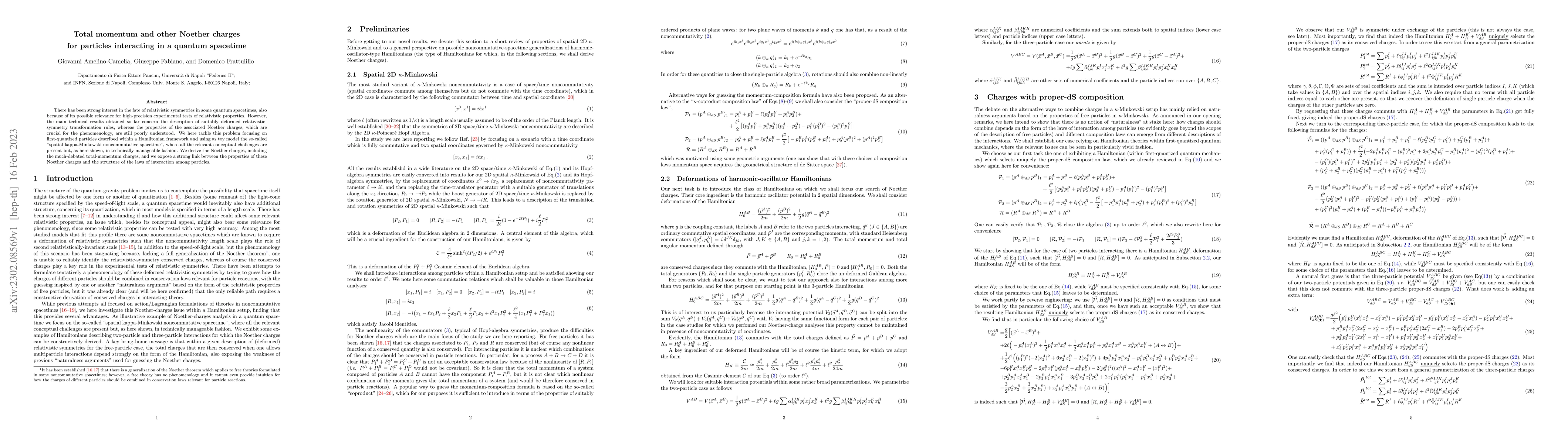 Thumbnail for Total momentum and other Noether charges for particles interacting in a
  quantum spacetime