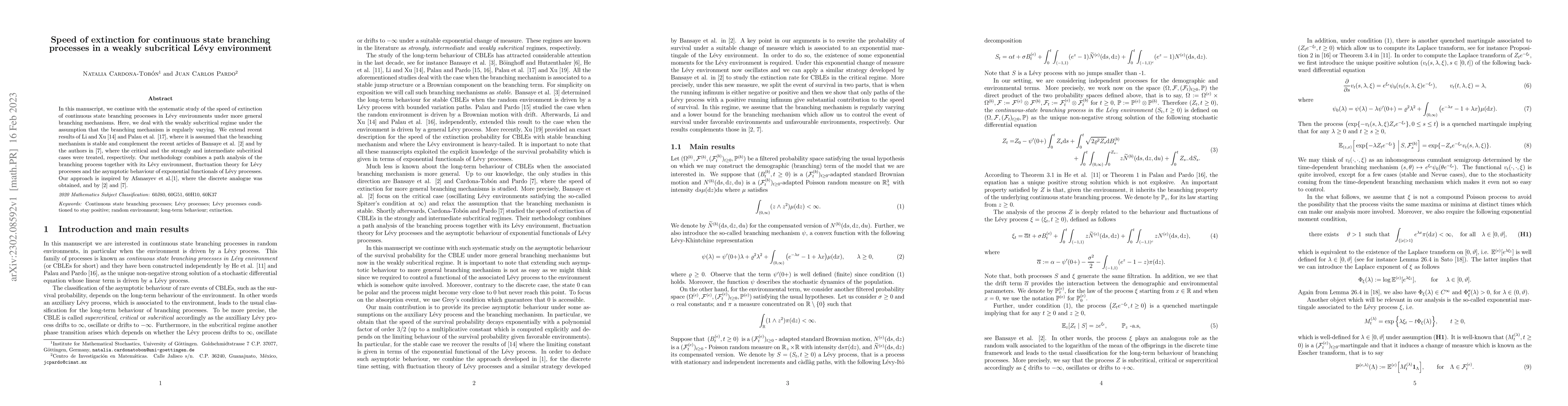Thumbnail for Speed of extinction for continuous state branching processes in a weakly
  subcritical L\'evy environment