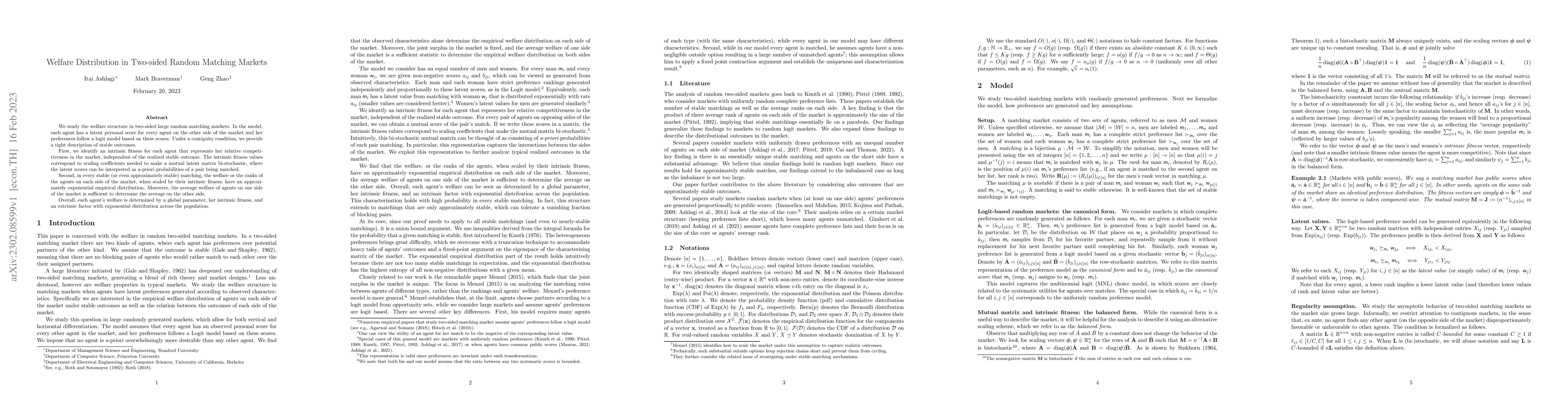 Thumbnail for Welfare Distribution in Two-sided Random Matching Markets