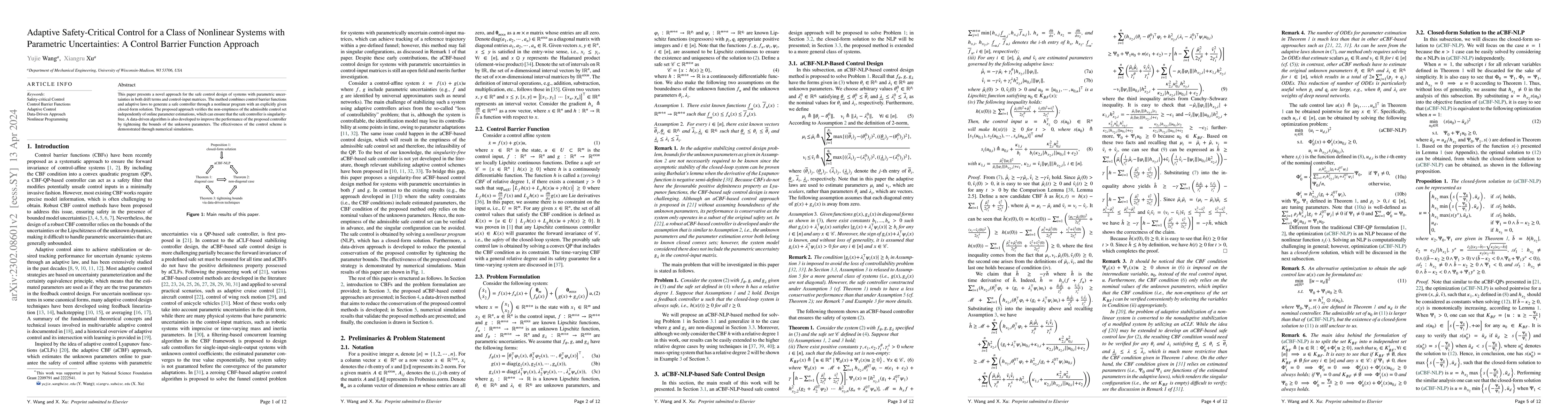 Thumbnail for Adaptive Safety-Critical Control for a Class of Nonlinear Systems with
  Parametric Uncertainties: A Control Barrier Function Approach