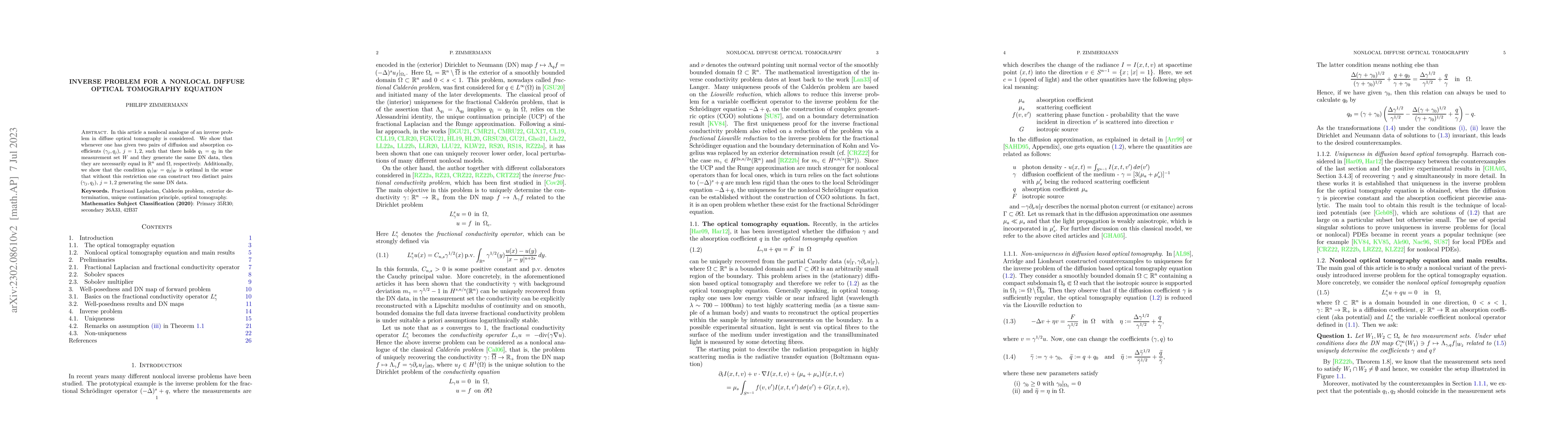Thumbnail for Inverse problem for a nonlocal diffuse optical tomography equation