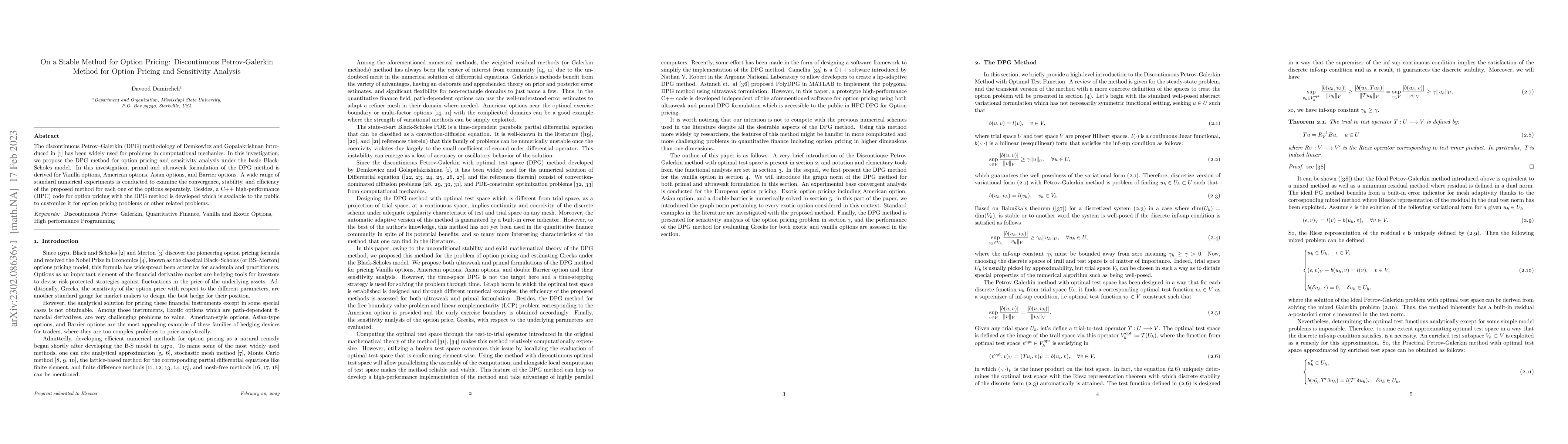 Thumbnail for On a Stable Method for Option Pricing: Discontinuous Petrov-Galerkin
  Method for Option Pricing and Sensitivity Analysis