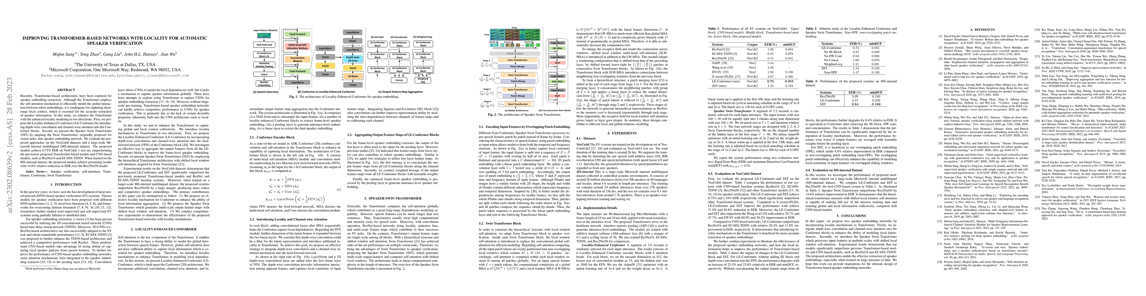 Thumbnail for Improving Transformer-based Networks With Locality For Automatic Speaker
  Verification