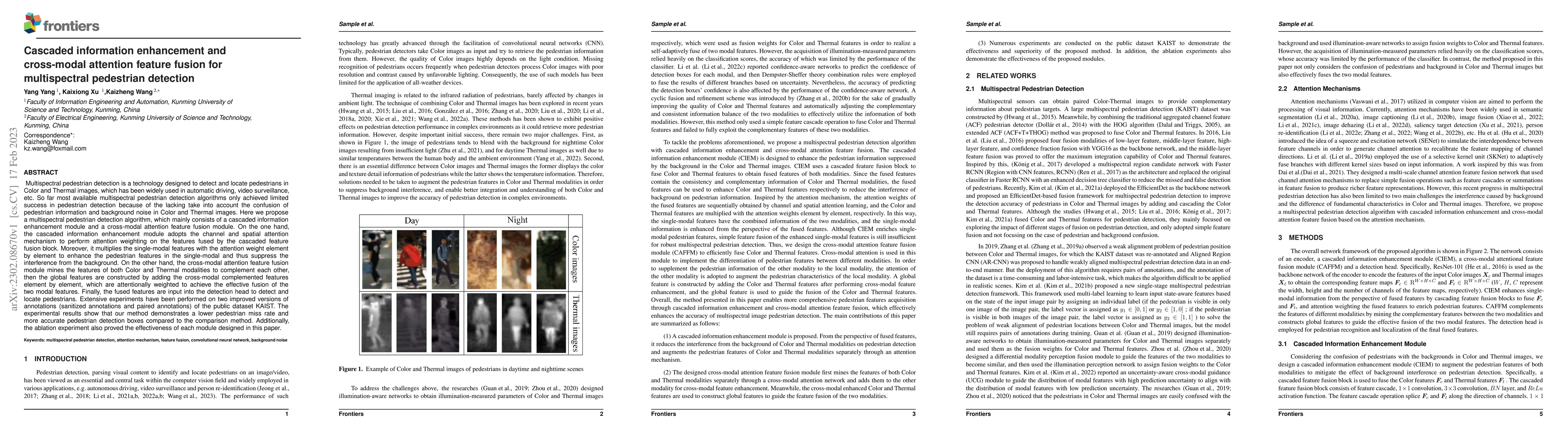 Thumbnail for Cascaded information enhancement and cross-modal attention feature
  fusion for multispectral pedestrian detection