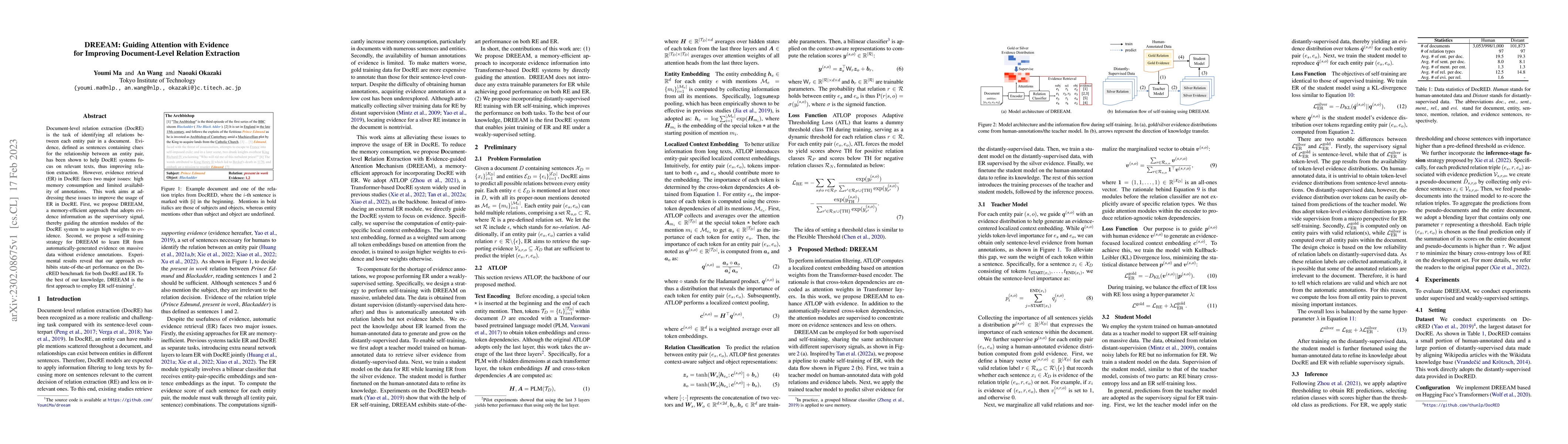 Thumbnail for DREEAM: Guiding Attention with Evidence for Improving Document-Level
  Relation Extraction