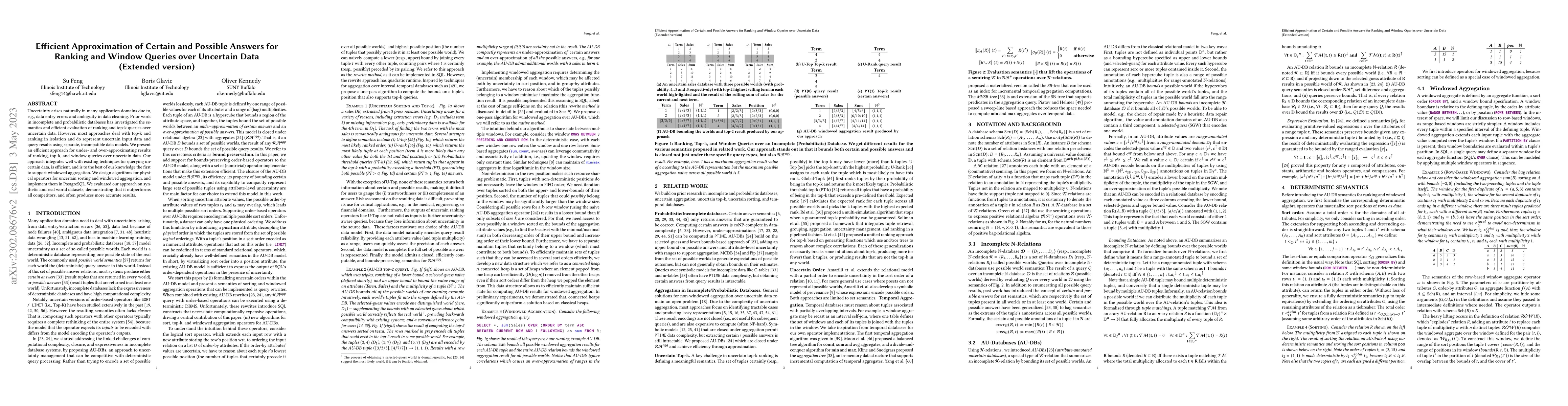 Thumbnail for Efficient Approximation of Certain and Possible Answers for Ranking and
  Window Queries over Uncertain Data (Extended version)