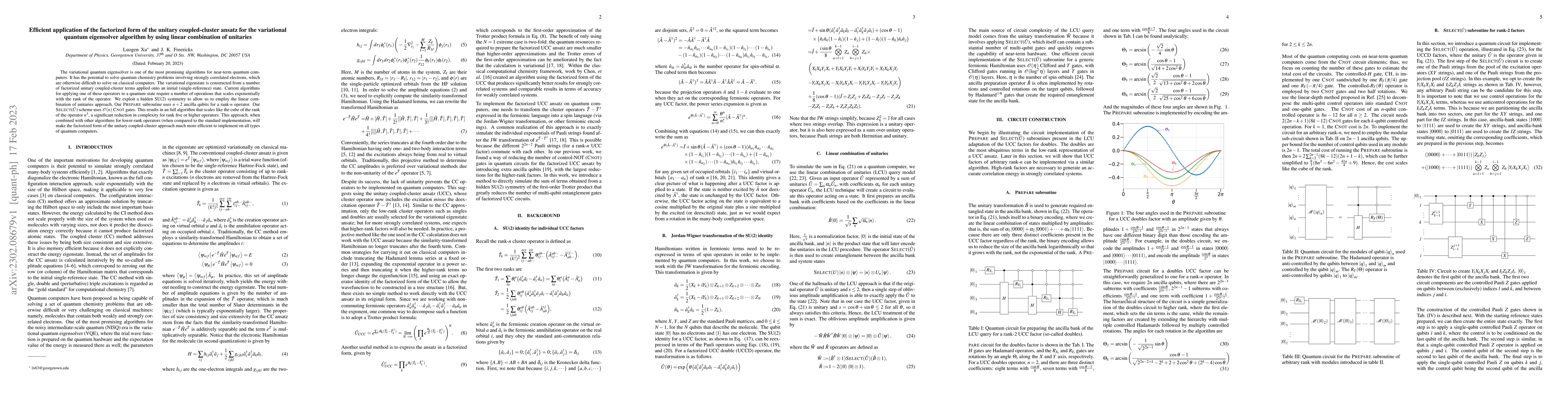 Thumbnail for Efficient application of the factorized form of the unitary
  coupled-cluster ansatz for the variational quantum eigensolver algorithm by
  using linear combination of unitaries