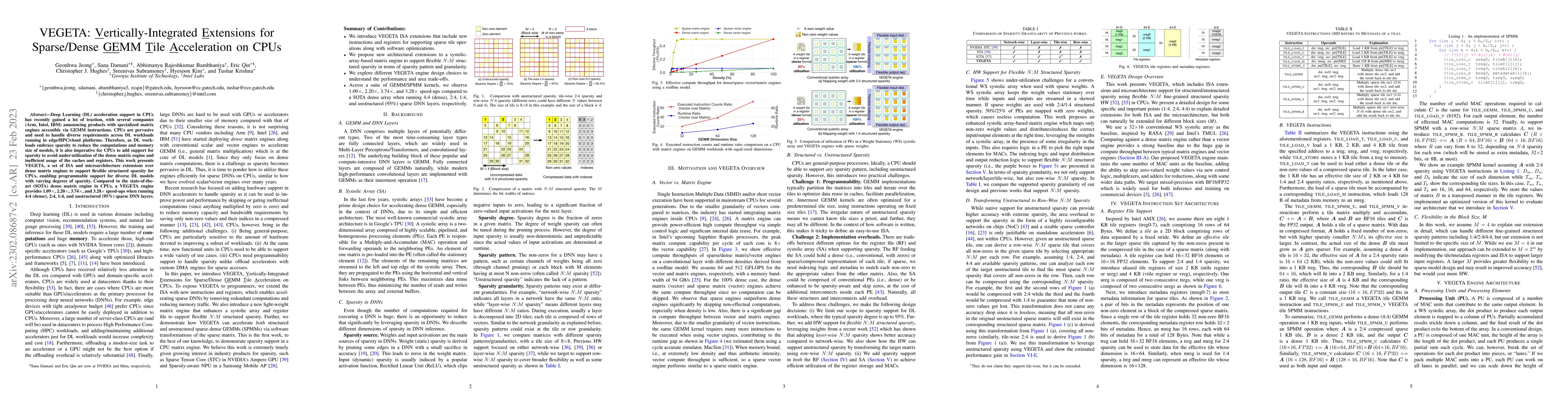 Thumbnail for VEGETA: Vertically-Integrated Extensions for Sparse/Dense GEMM Tile
  Acceleration on CPUs