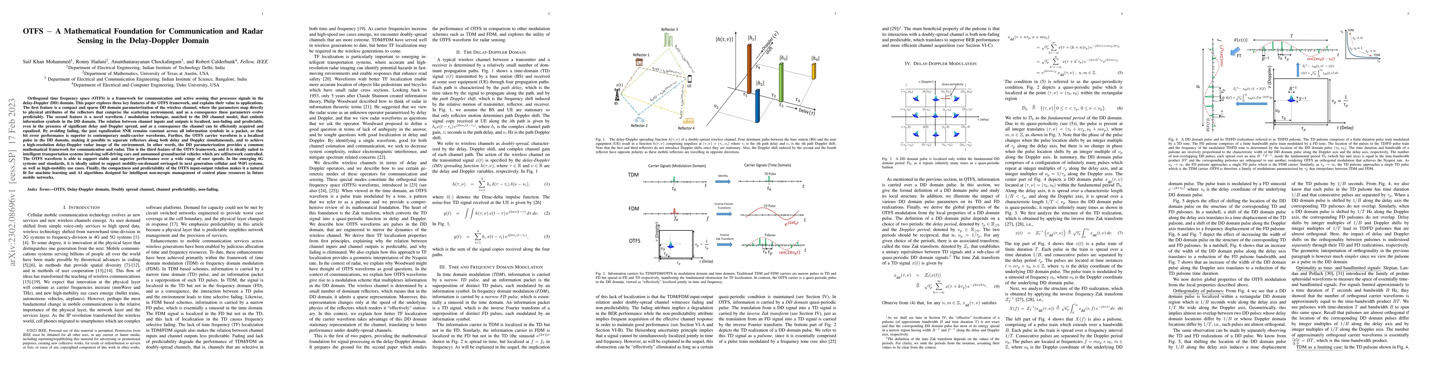 Thumbnail for OTFS -- A Mathematical Foundation for Communication and Radar Sensing in
  the Delay-Doppler Domain