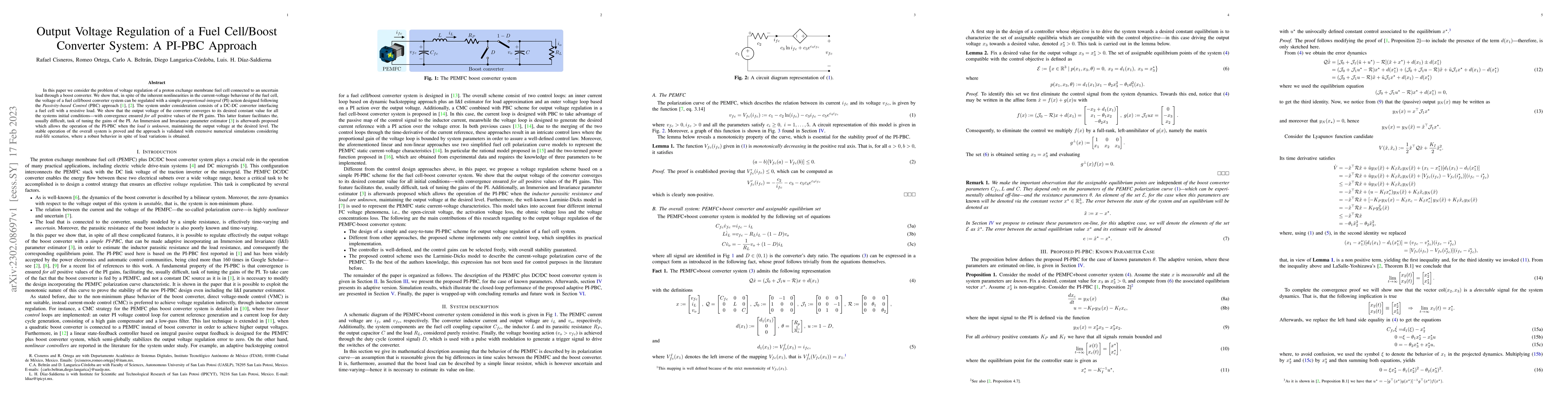 Thumbnail for Output Voltage Regulation of a Fuel Cell/Boost Converter System: A
  PI-PBC Approach