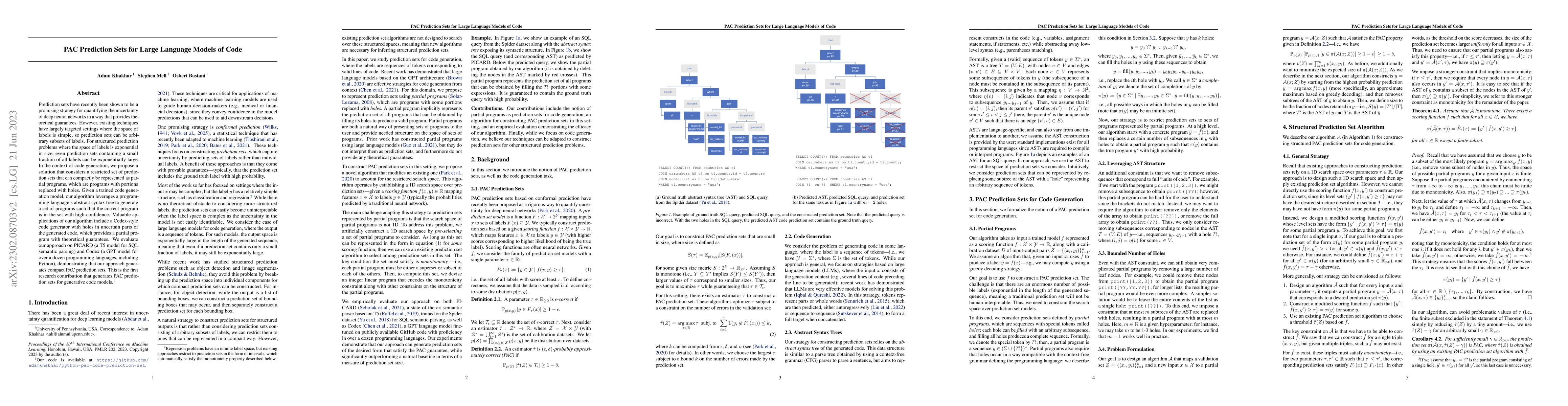 Thumbnail for PAC Prediction Sets for Large Language Models of Code