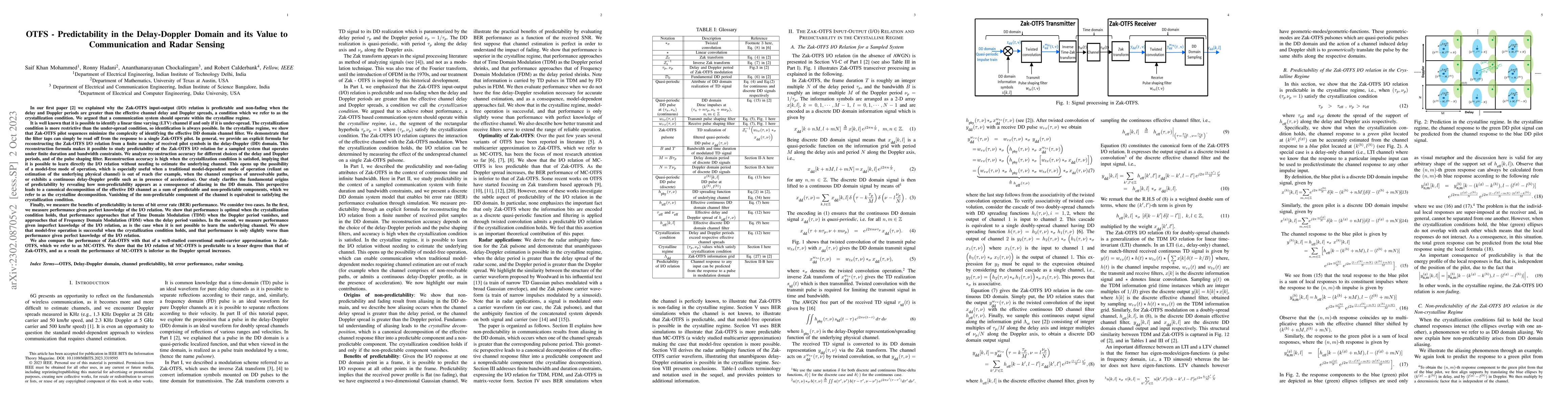 Thumbnail for OTFS -- Predictability in the Delay-Doppler Domain and its Value to
  Communication and Radar Sensing