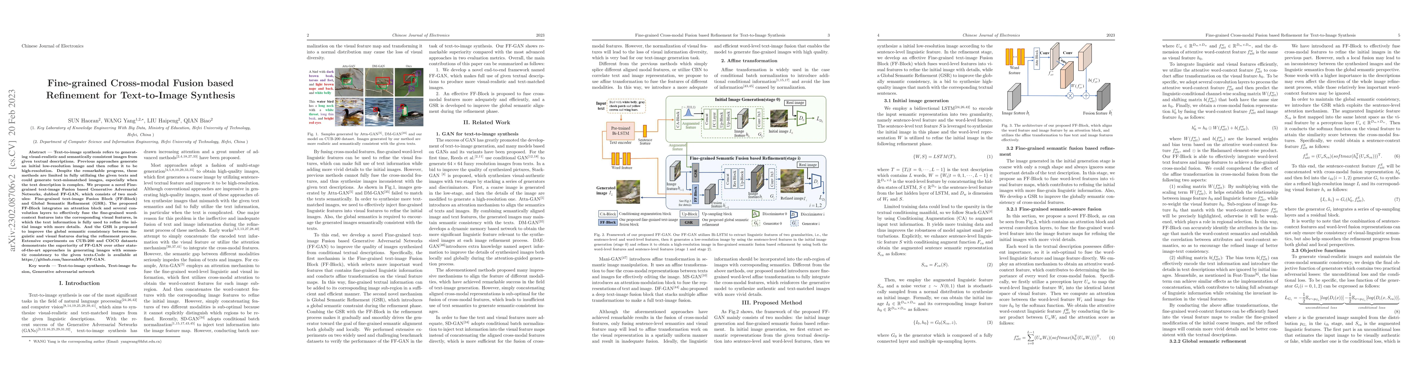 Thumbnail for Fine-grained Cross-modal Fusion based Refinement for Text-to-Image
  Synthesis