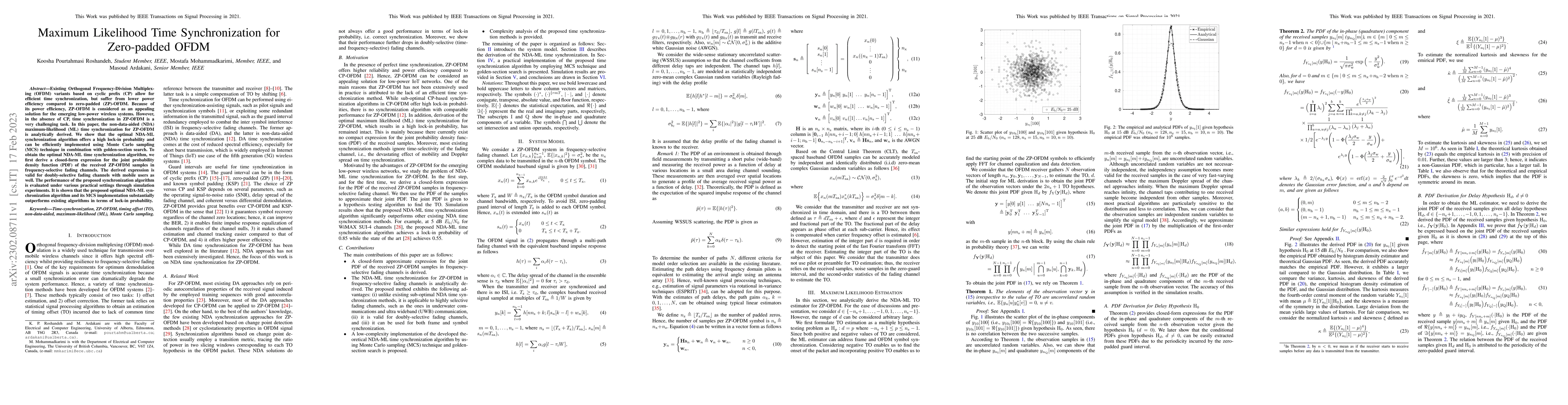 Thumbnail for Maximum Likelihood Time Synchronization for Zero-padded OFDM
