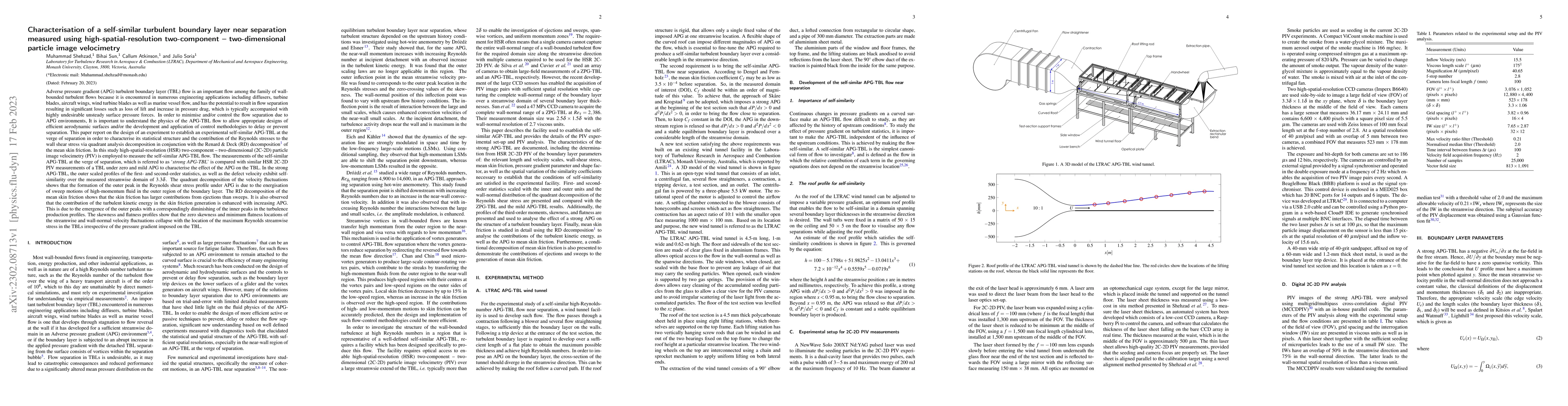 Thumbnail for Characterisation of a self-similar turbulent boundary layer near
  separation measured using high-spatial-resolution two-component -
  two-dimensional particle image velocimetry