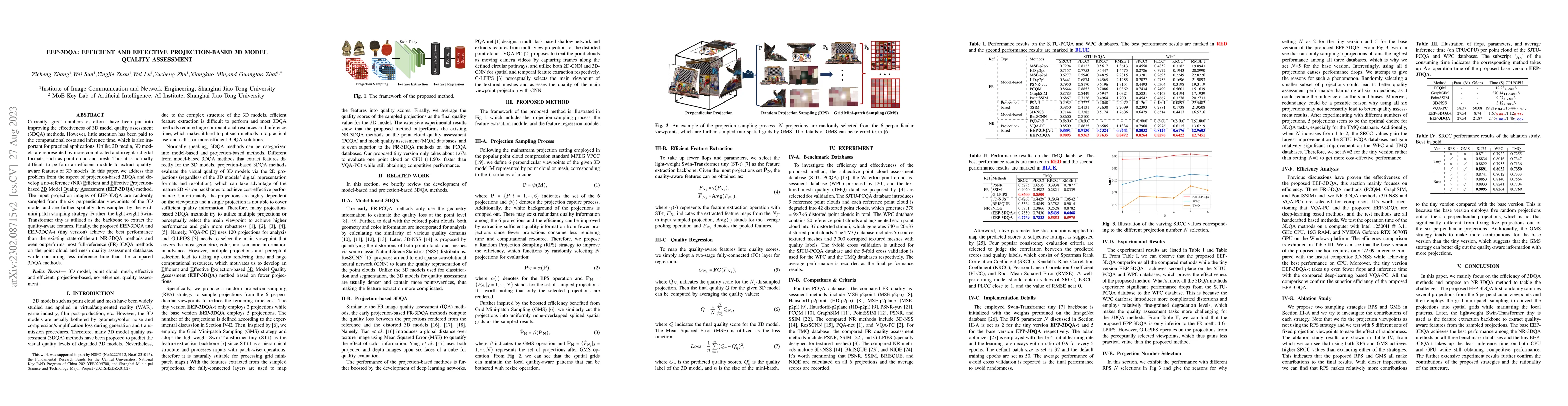 Thumbnail for EEP-3DQA: Efficient and Effective Projection-based 3D Model Quality
  Assessment