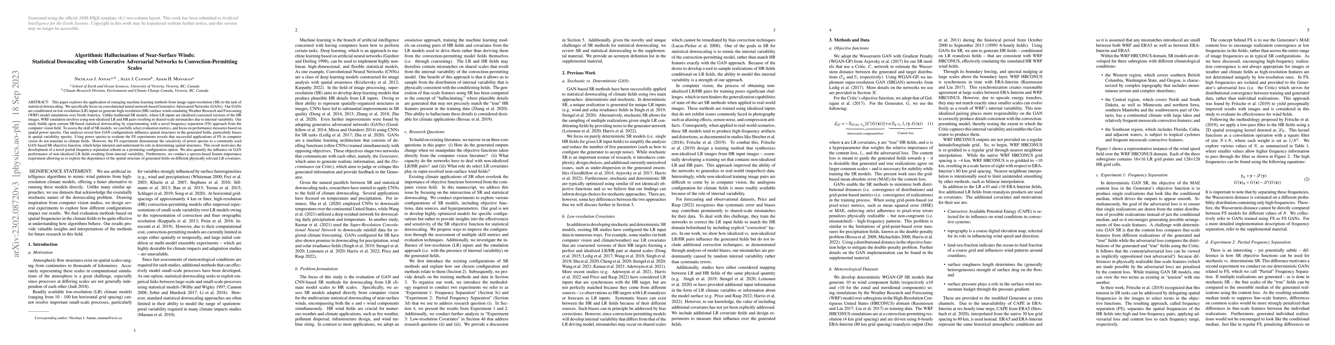 Thumbnail for Algorithmic Hallucinations of Near-Surface Winds: Statistical
  Downscaling with Generative Adversarial Networks to Convection-Permitting
  Scales