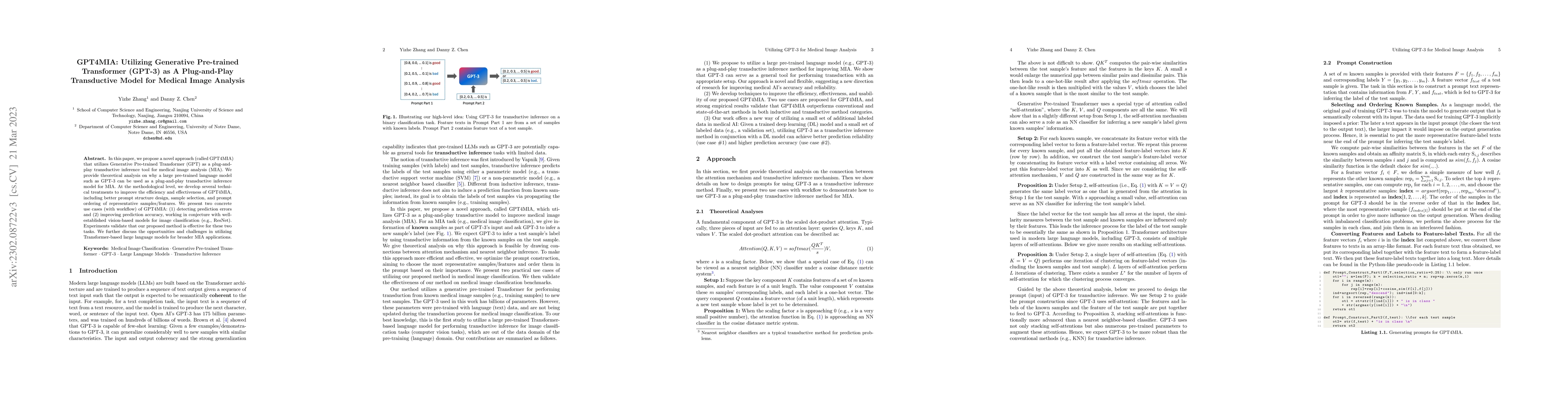 Thumbnail for GPT4MIA: Utilizing Generative Pre-trained Transformer (GPT-3) as A
  Plug-and-Play Transductive Model for Medical Image Analysis