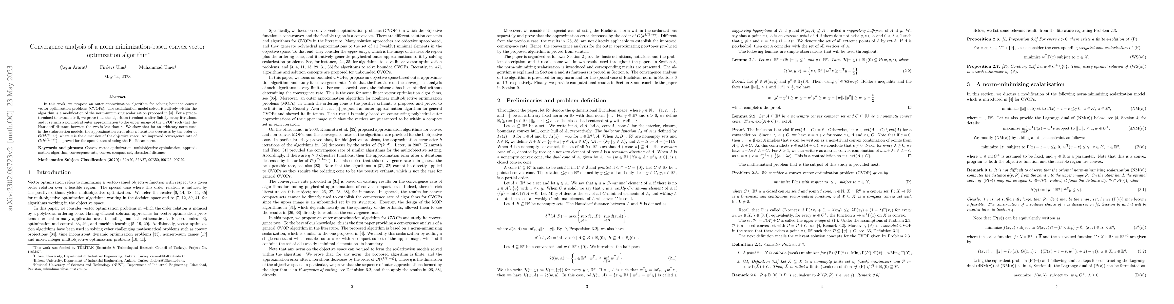 Thumbnail for Convergence analysis of a norm minimization-based convex vector
  optimization algorithm