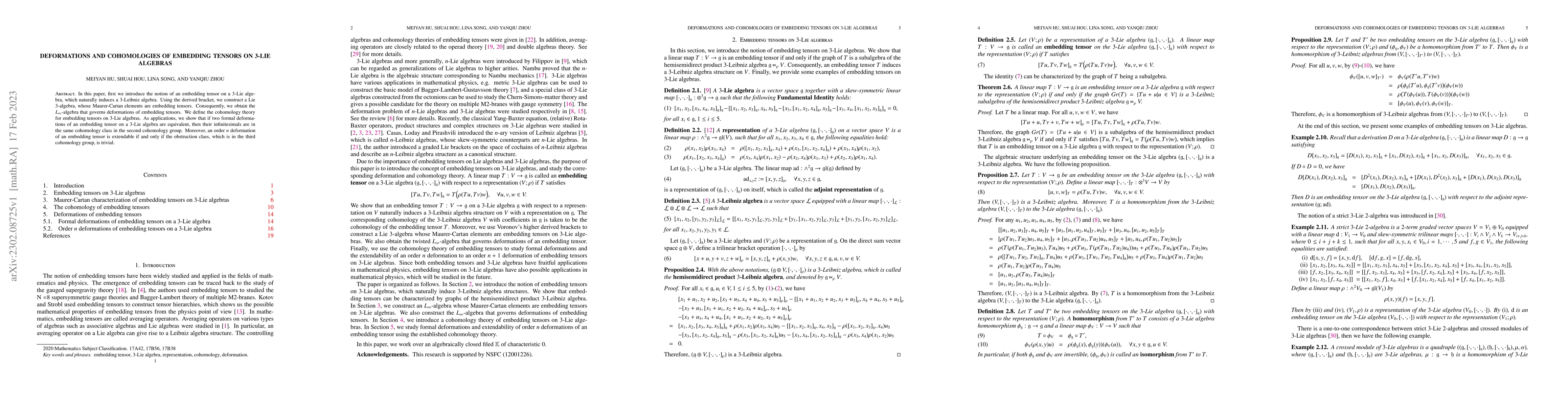 Thumbnail for Deformations and cohomologies of embedding tensors on 3-Lie algebras