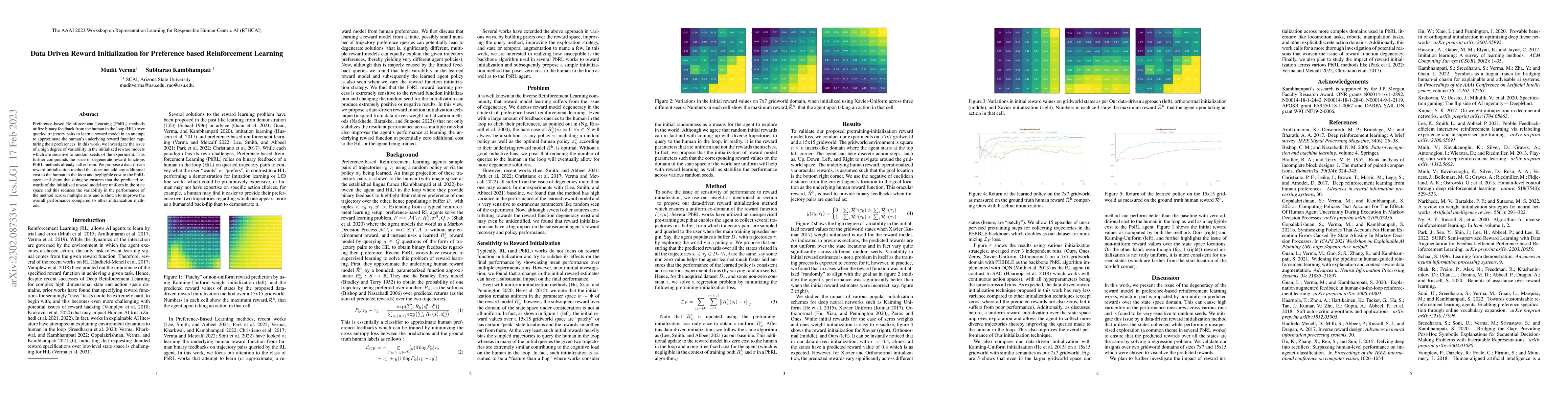 Thumbnail for Data Driven Reward Initialization for Preference based Reinforcement
  Learning
