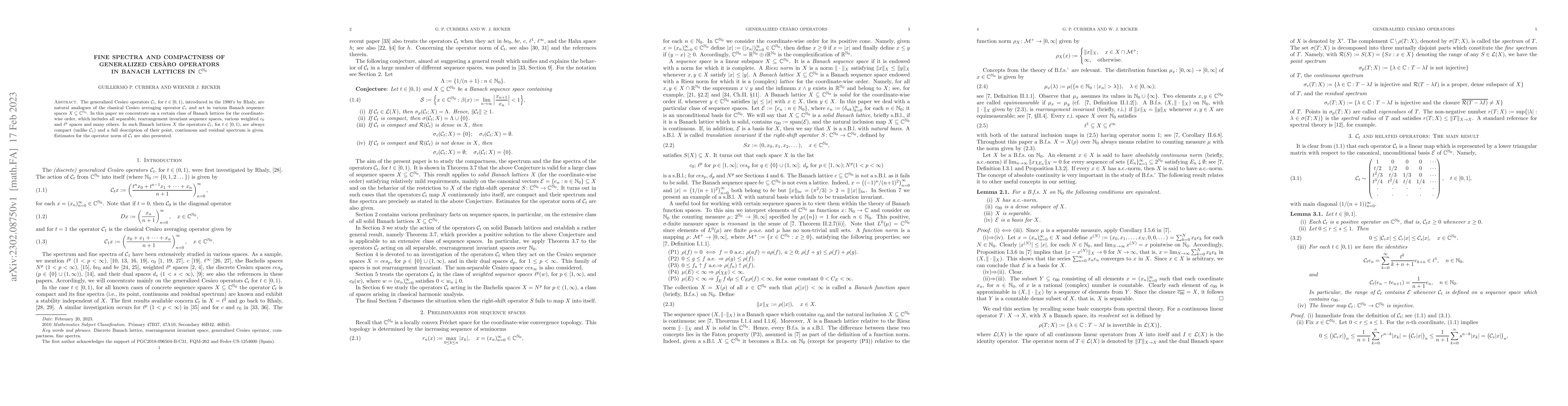 Thumbnail for Fine spectra and compactness of generalized Ces\`{a}ro operators in
  Banach lattices in ${\mathbb C}^{{\mathbb N}_0}$