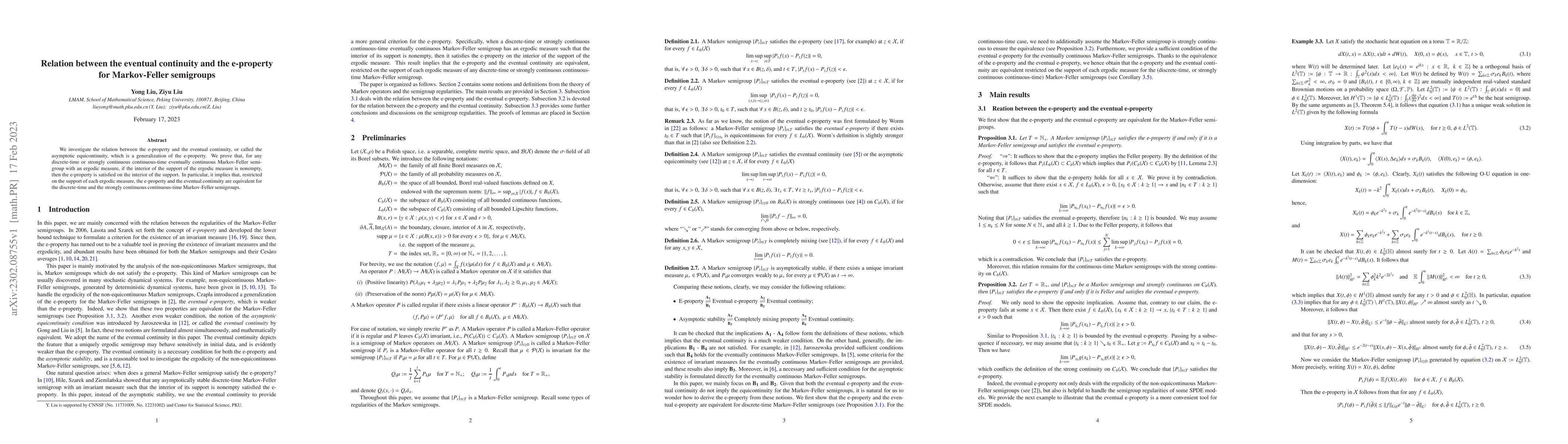 Thumbnail for Relation between the eventual continuity and the e-property for
  Markov-Feller semigroups