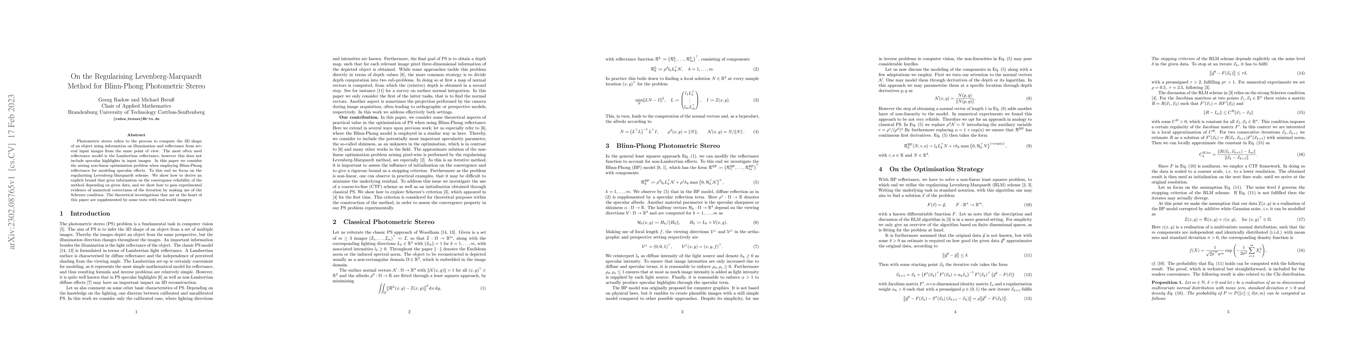 Thumbnail for On the Regularising Levenberg-Marquardt Method for Blinn-Phong
  Photometric Stereo