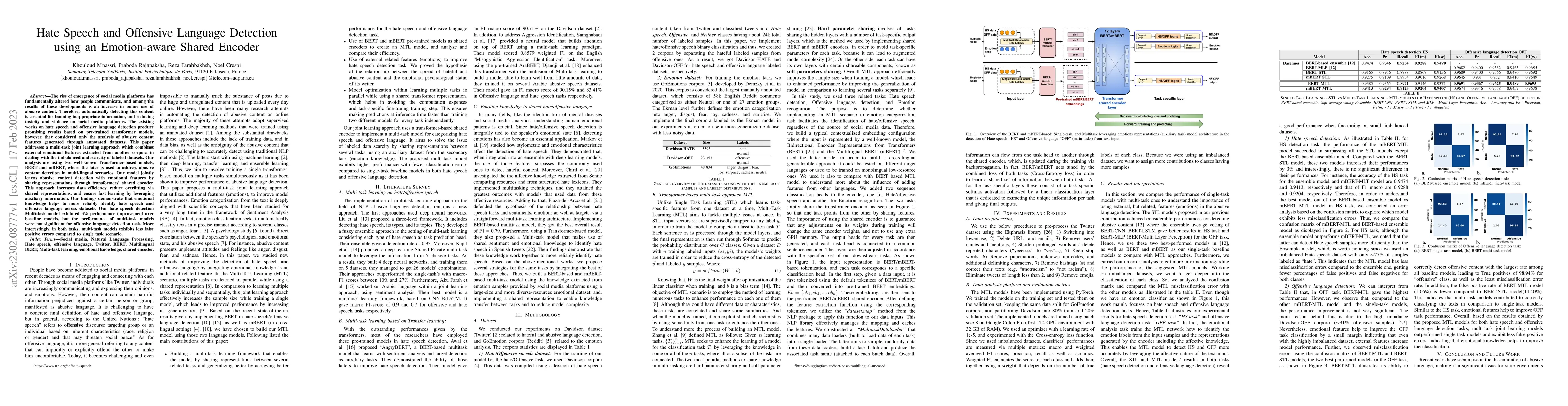 Thumbnail for Hate Speech and Offensive Language Detection using an Emotion-aware
  Shared Encoder