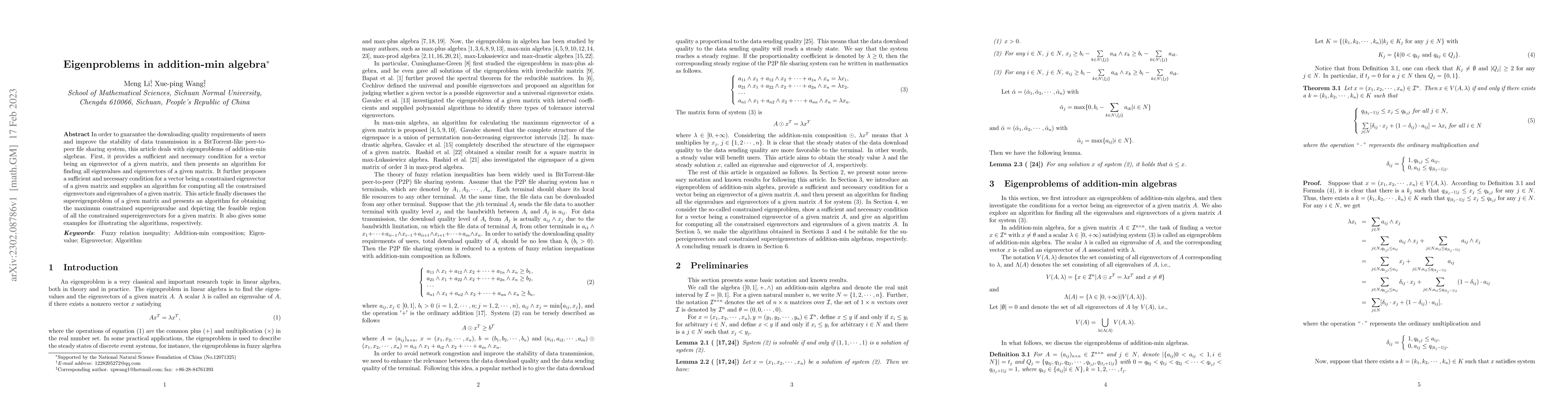 Thumbnail for Eigenproblems in addition-min algebra