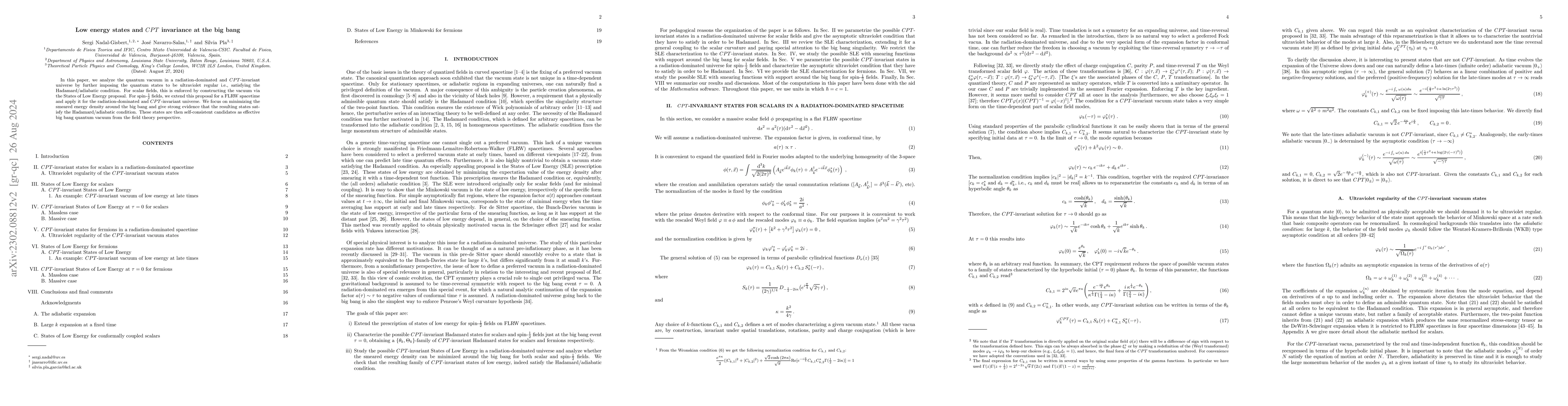 Thumbnail for Low Energy States and CPT invariance at the Big Bang