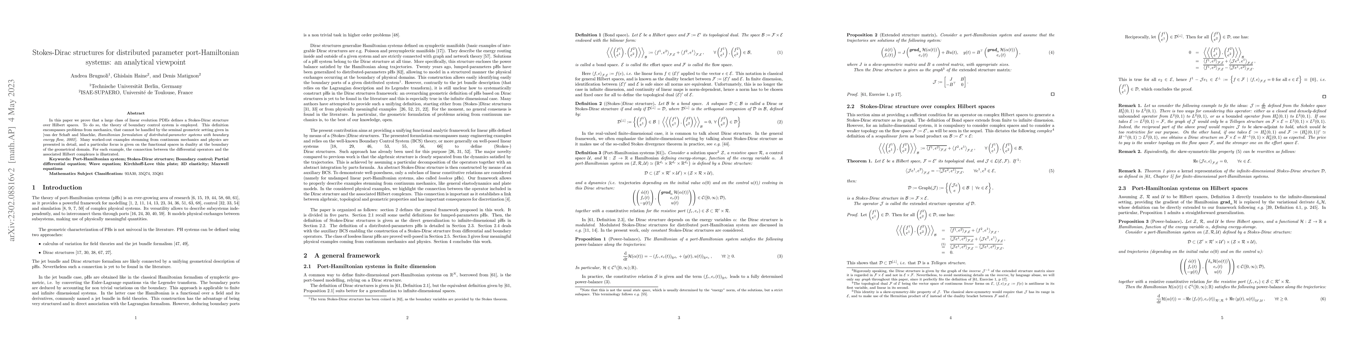 Thumbnail for Stokes-Dirac structures for distributed parameter port-Hamiltonian
  systems: an analytical viewpoint
